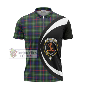 Sutherland Tartan Zipper Polo Shirt with Family Crest Circle Style