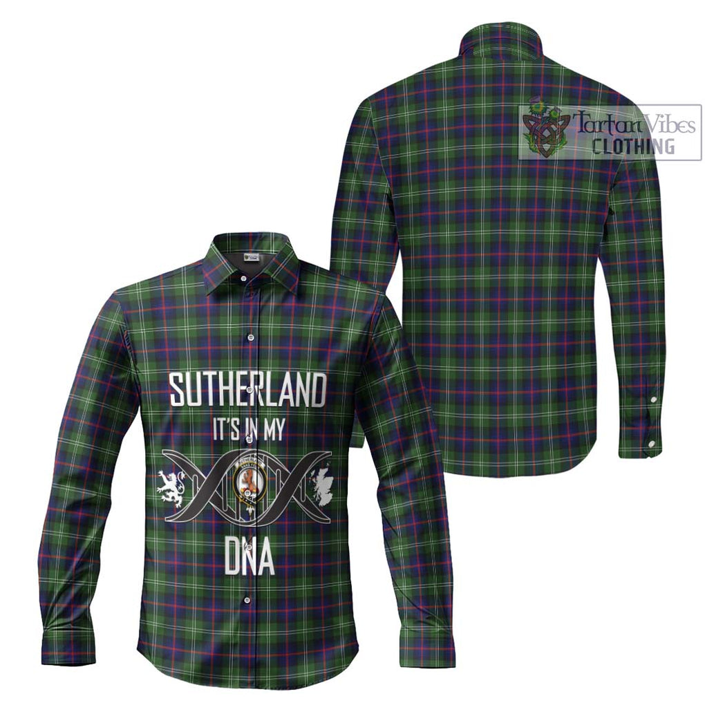 Sutherland Tartan Long Sleeve Button Shirt with Family Crest DNA In Me Style Men's Shirt - Tartanvibesclothing Shop