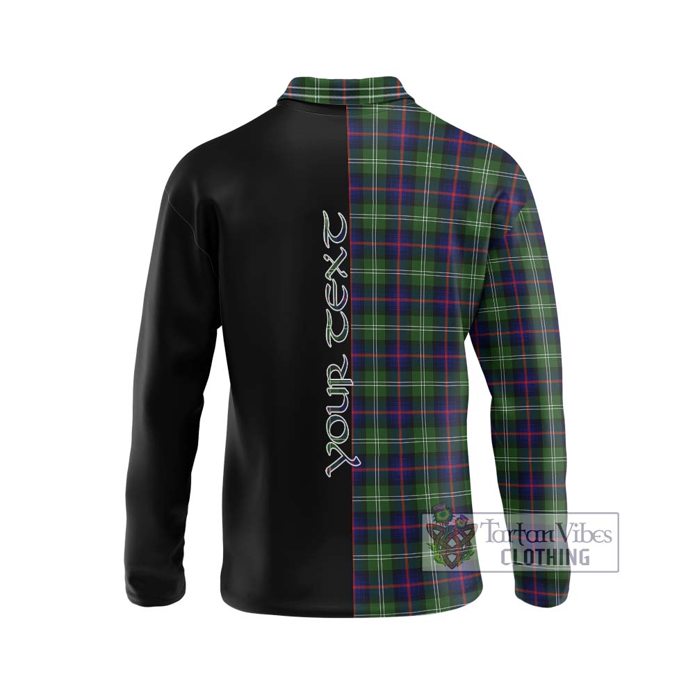 Sutherland Tartan Long Sleeve Polo Shirt with Family Crest and Half Of Me Style - Tartanvibesclothing Shop