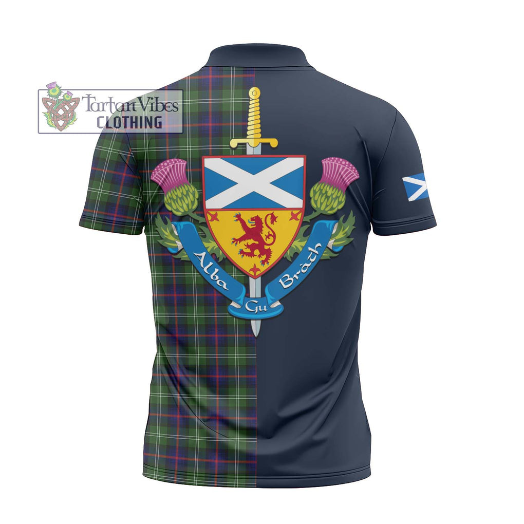 Tartan Vibes Clothing Sutherland Modern Tartan Zipper Polo Shirt with Scottish Lion Royal Arm Half Style