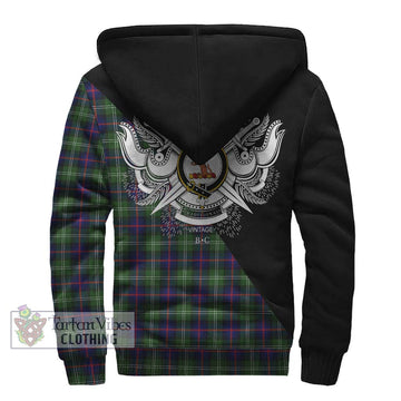 Sutherland Tartan Sherpa Hoodie with Family Crest and Military Logo Style