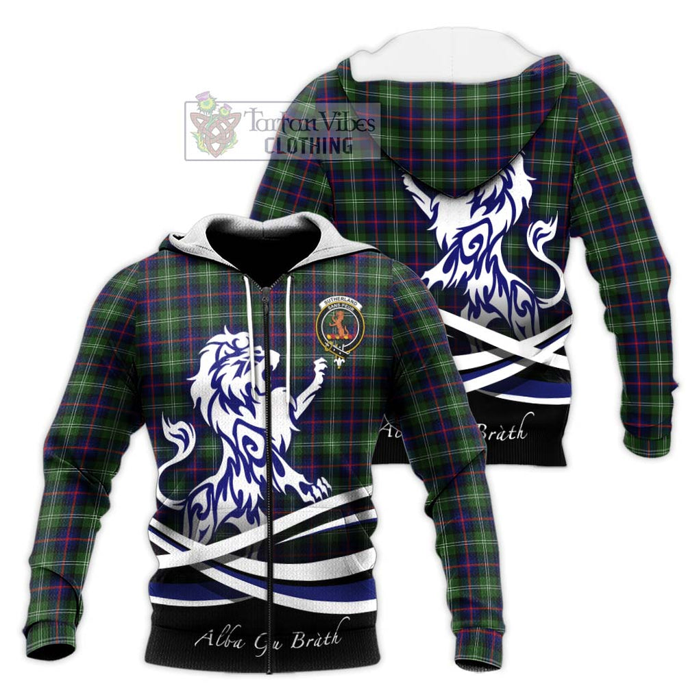 Sutherland Tartan Knitted Hoodie with Alba Gu Brath Regal Lion Emblem Unisex Knitted Zip Hoodie - Tartanvibesclothing Shop