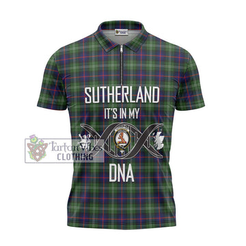 Sutherland Tartan Zipper Polo Shirt with Family Crest DNA In Me Style