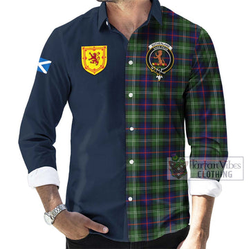 Sutherland Tartan Long Sleeve Button Shirt Alba with Scottish Lion Royal Arm Half Style