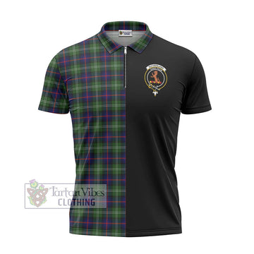 Sutherland Tartan Zipper Polo Shirt with Family Crest and Half Of Me Style