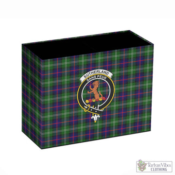 Sutherland Tartan Pen Holder with Family Crest