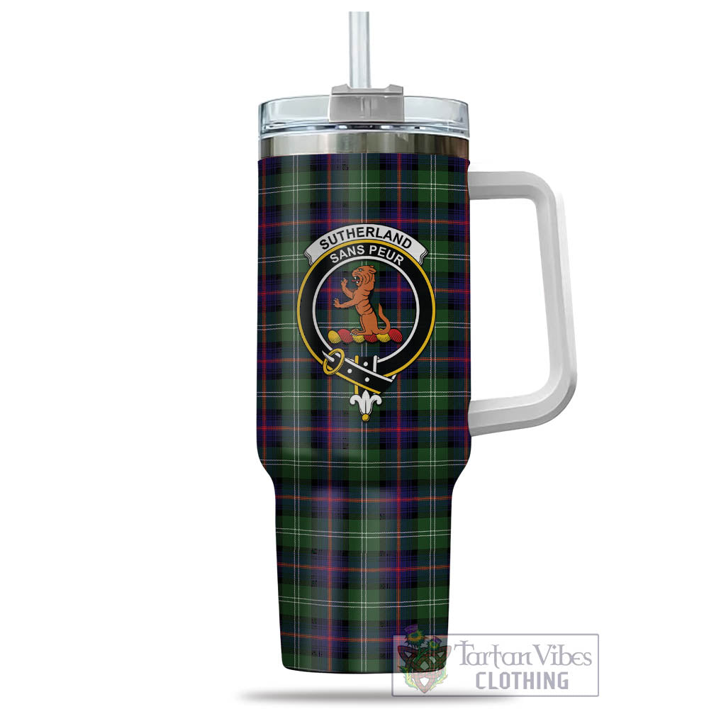 Tartan Vibes Clothing Sutherland Modern Tartan and Family Crest Tumbler with Handle