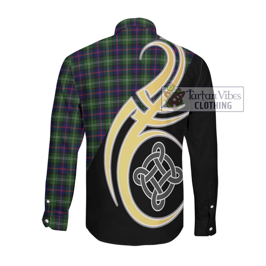 Sutherland Tartan Long Sleeve Button Shirt with Family Crest and Celtic Symbol Style Men's Shirt - Tartan Vibes Clothing