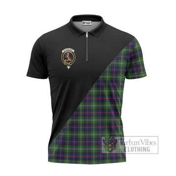 Sutherland Tartan Zipper Polo Shirt with Family Crest and Military Logo Style