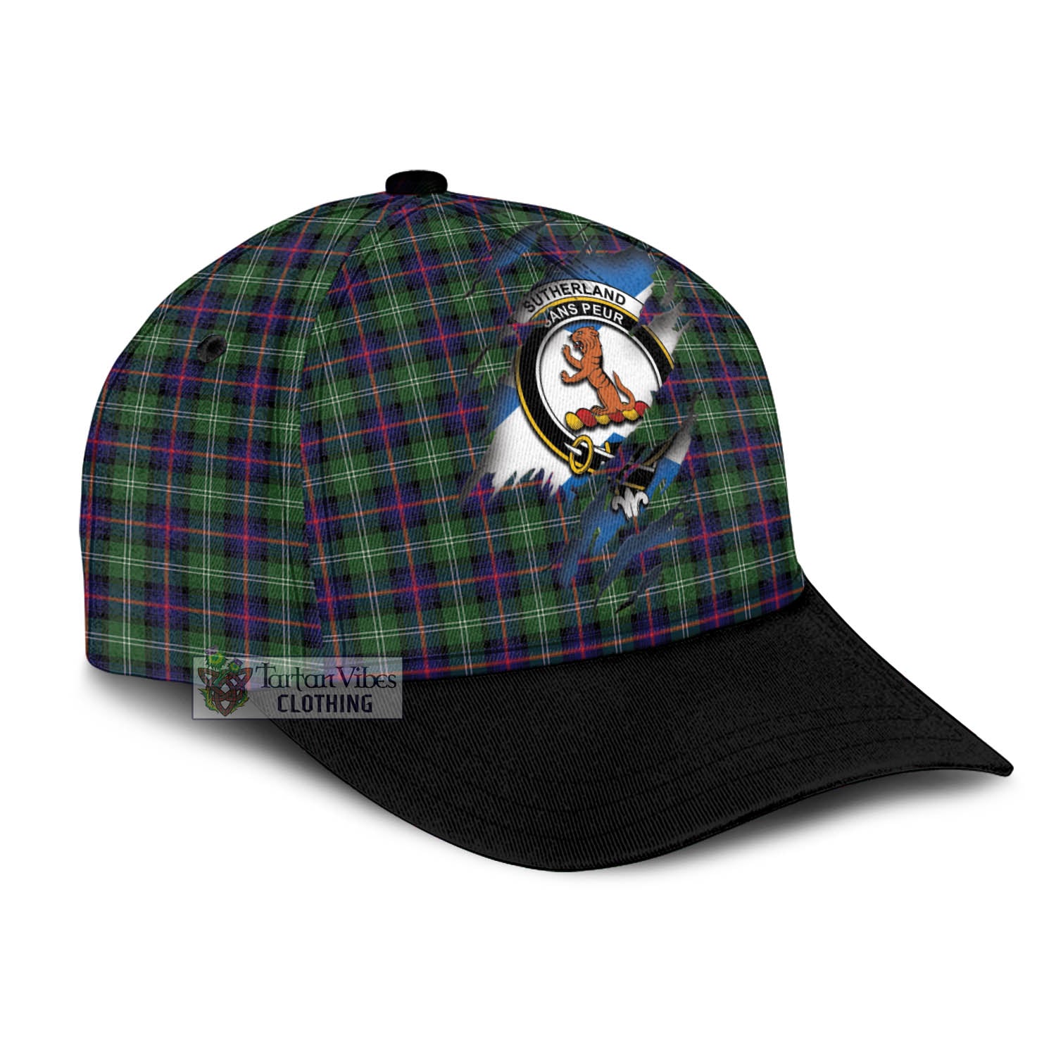 Tartan Vibes Clothing Sutherland Modern Tartan Classic Cap with Family Crest In Me Style