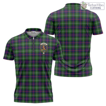 Sutherland Modern Tartan Zipper Polo Shirt with Family Crest