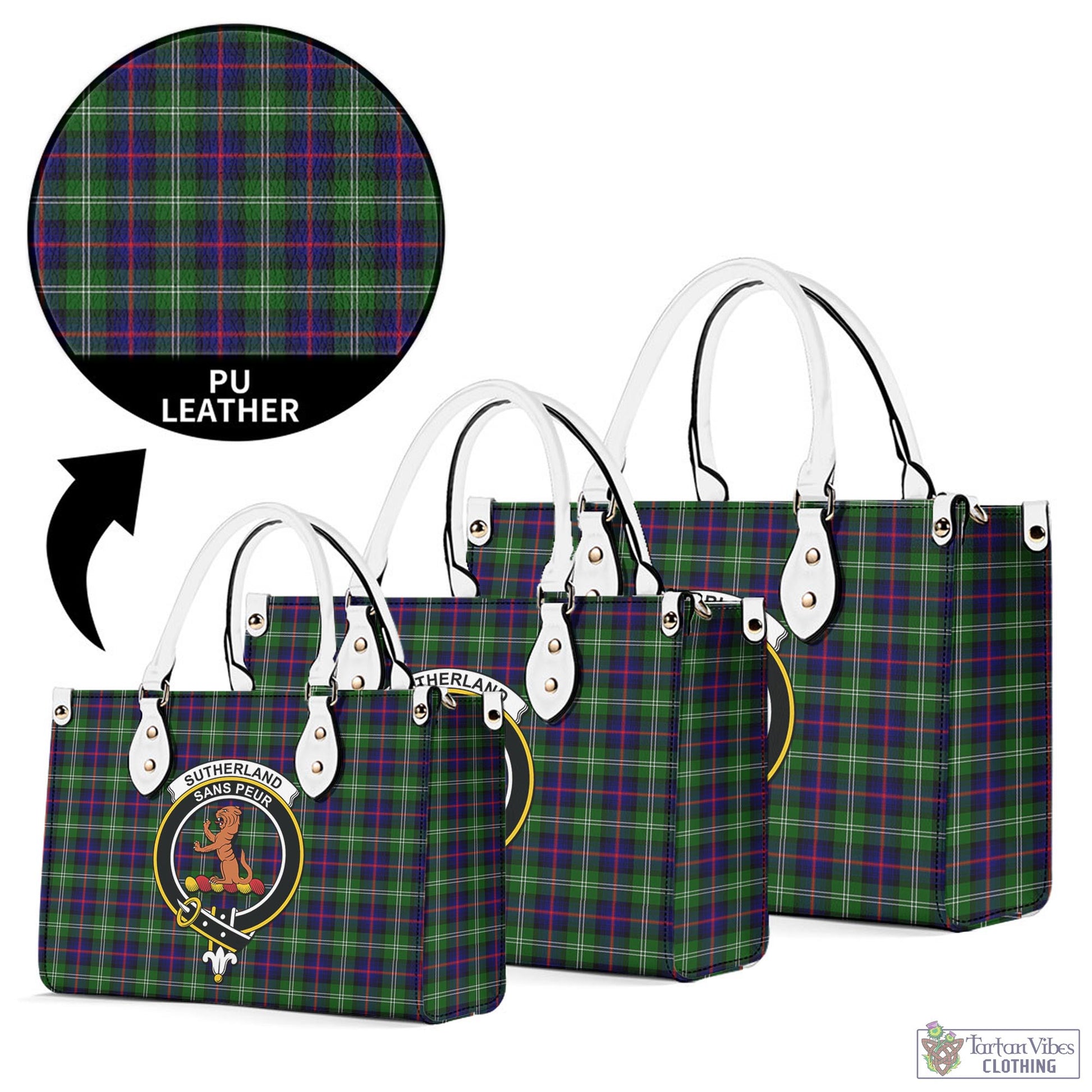 Tartan Vibes Clothing Sutherland Modern Tartan Luxury Leather Handbags with Family Crest