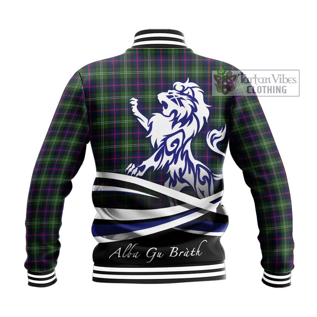 Sutherland Tartan Baseball Jacket with Alba Gu Brath Regal Lion Emblem - Tartanvibesclothing Shop