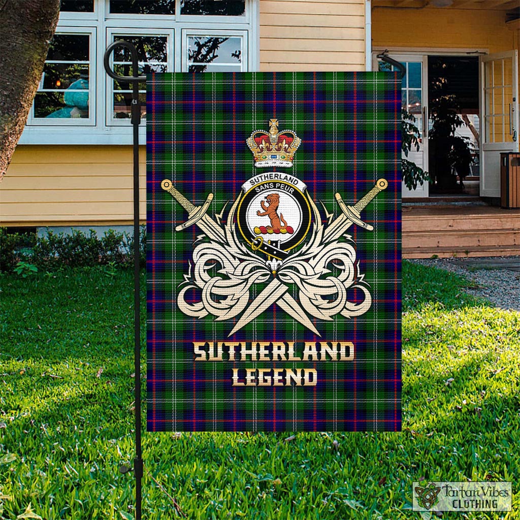 Tartan Vibes Clothing Sutherland Modern Tartan Flag with Clan Crest and the Golden Sword of Courageous Legacy