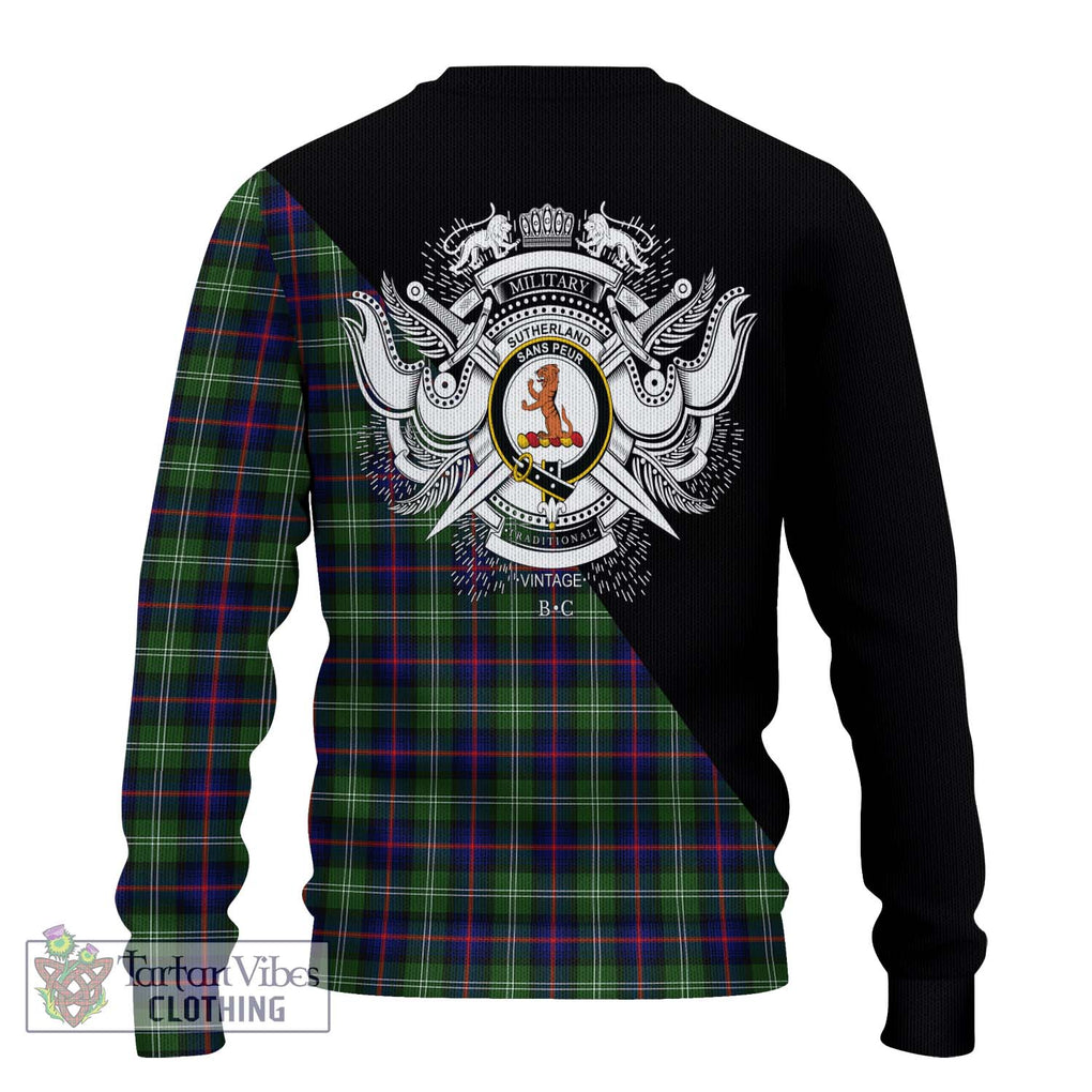 Sutherland Tartan Knitted Sweater with Family Crest and Military Logo Style - Tartanvibesclothing Shop