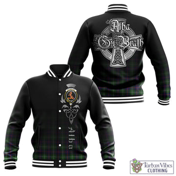 Sutherland Tartan Baseball Jacket Featuring Alba Gu Brath Family Crest Celtic Inspired