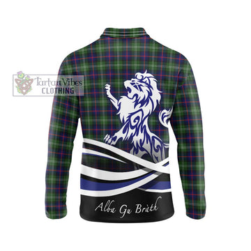 Sutherland Tartan Long Sleeve Polo Shirt with Alba Gu Brath Regal Lion Emblem