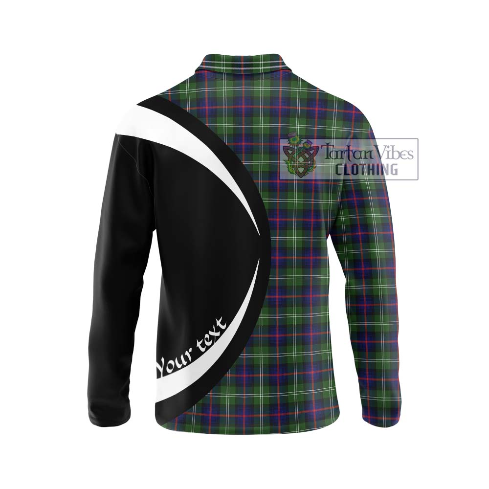 Sutherland Tartan Long Sleeve Polo Shirt with Family Crest Circle Style - Tartan Vibes Clothing