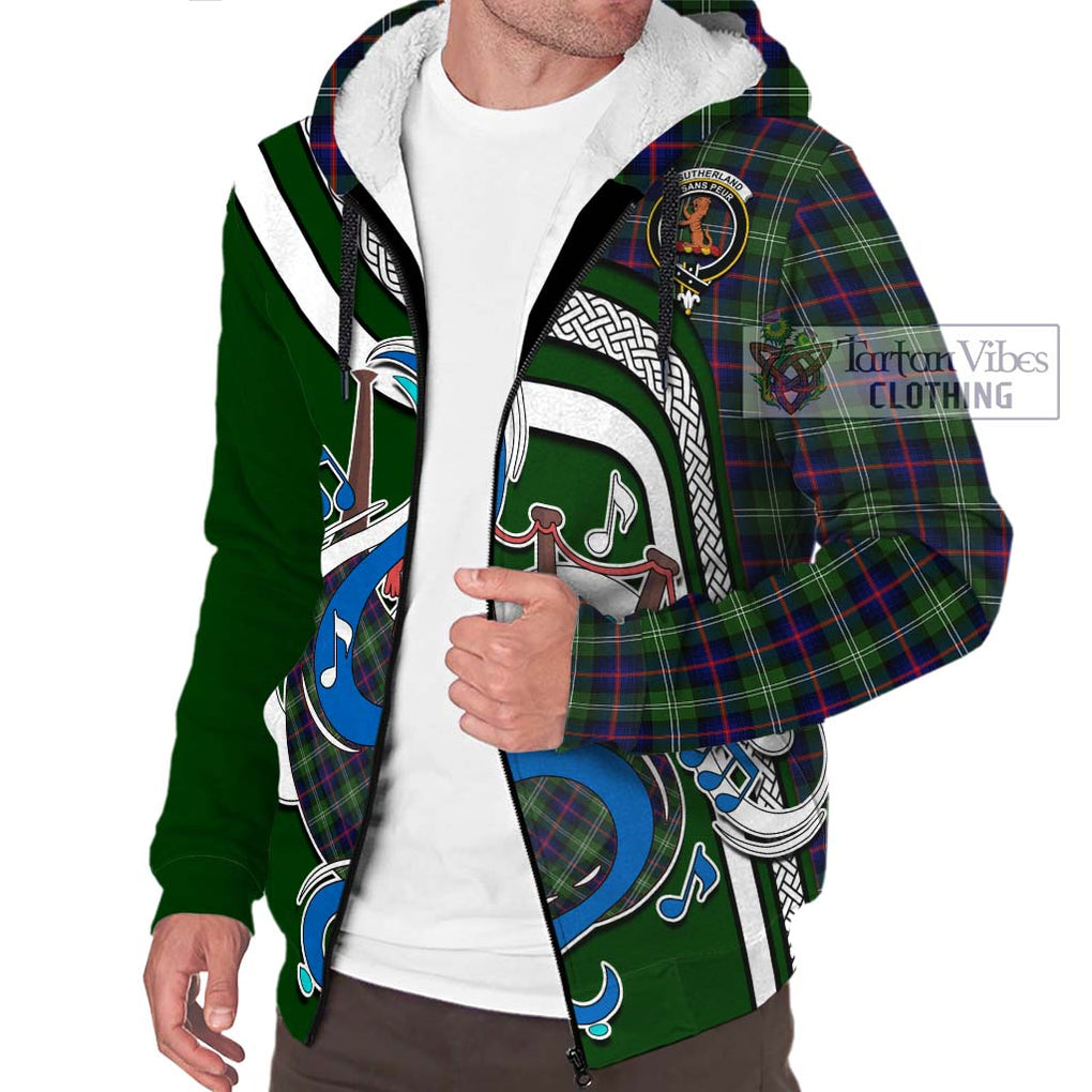 Sutherland Tartan Sherpa Hoodie with Epic Bagpipe Style Unisex - Tartanvibesclothing Shop