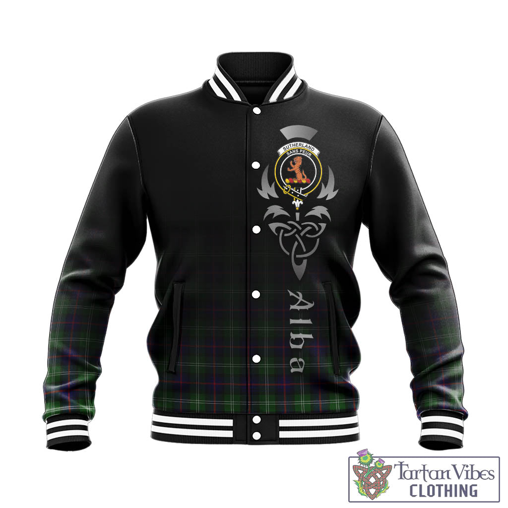 Tartan Vibes Clothing Sutherland Modern Tartan Baseball Jacket Featuring Alba Gu Brath Family Crest Celtic Inspired