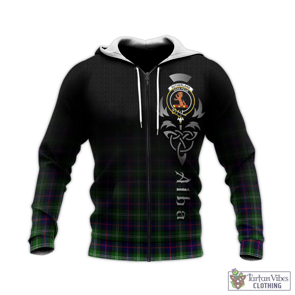 Tartan Vibes Clothing Sutherland Modern Tartan Knitted Hoodie Featuring Alba Gu Brath Family Crest Celtic Inspired