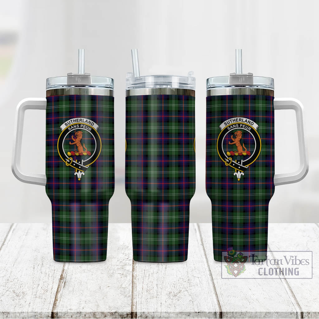 Tartan Vibes Clothing Sutherland Modern Tartan and Family Crest Tumbler with Handle