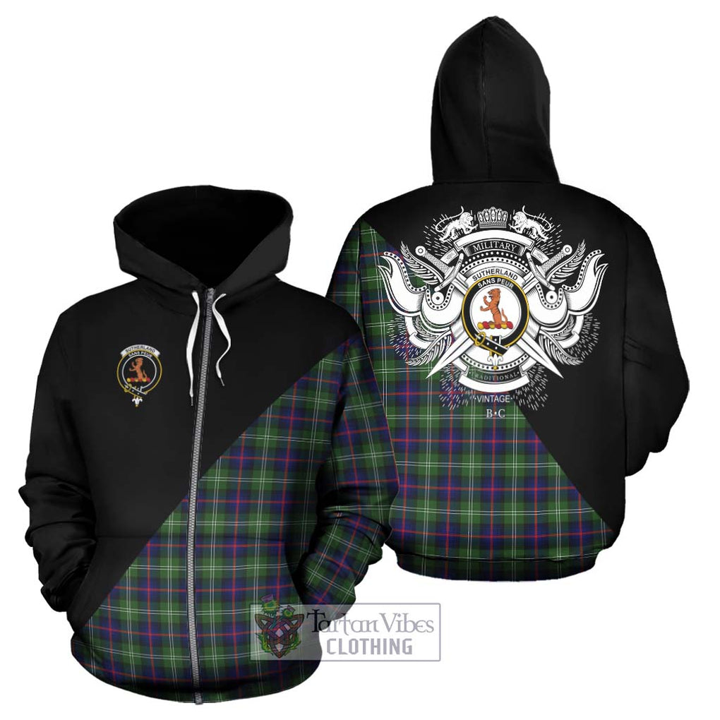 Sutherland Tartan Hoodie with Family Crest and Military Logo Style - Tartanvibesclothing Shop