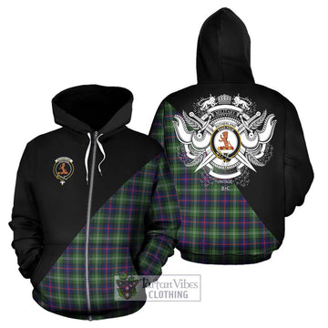 Sutherland Tartan Hoodie with Family Crest and Military Logo Style