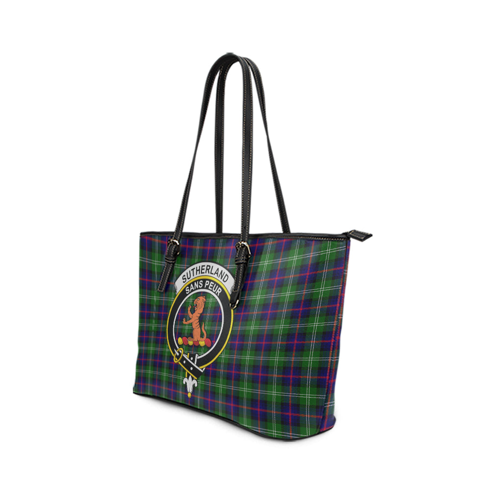 Sutherland Tartan Leather Tote Bag with Family Crest - Tartan Vibes Clothing