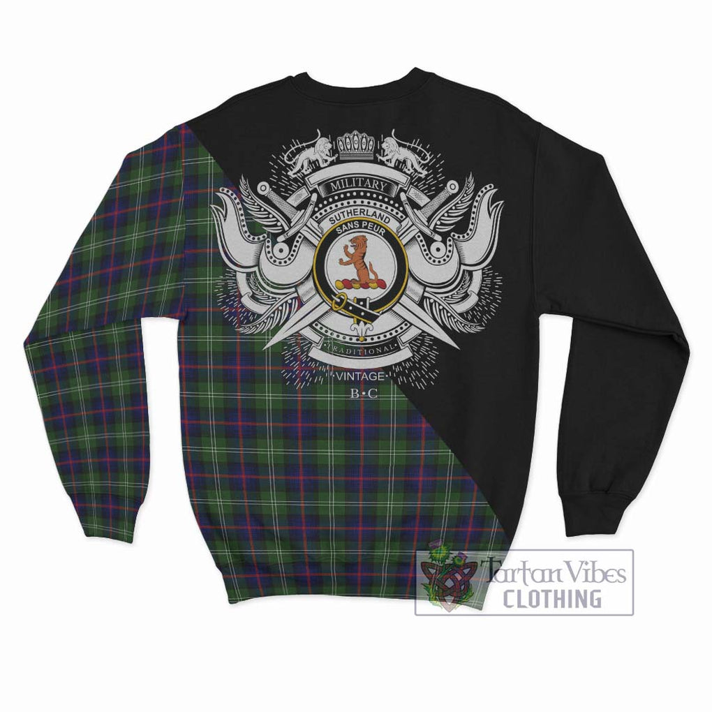 Sutherland Tartan Sweatshirt with Family Crest and Military Logo Style - Tartanvibesclothing Shop