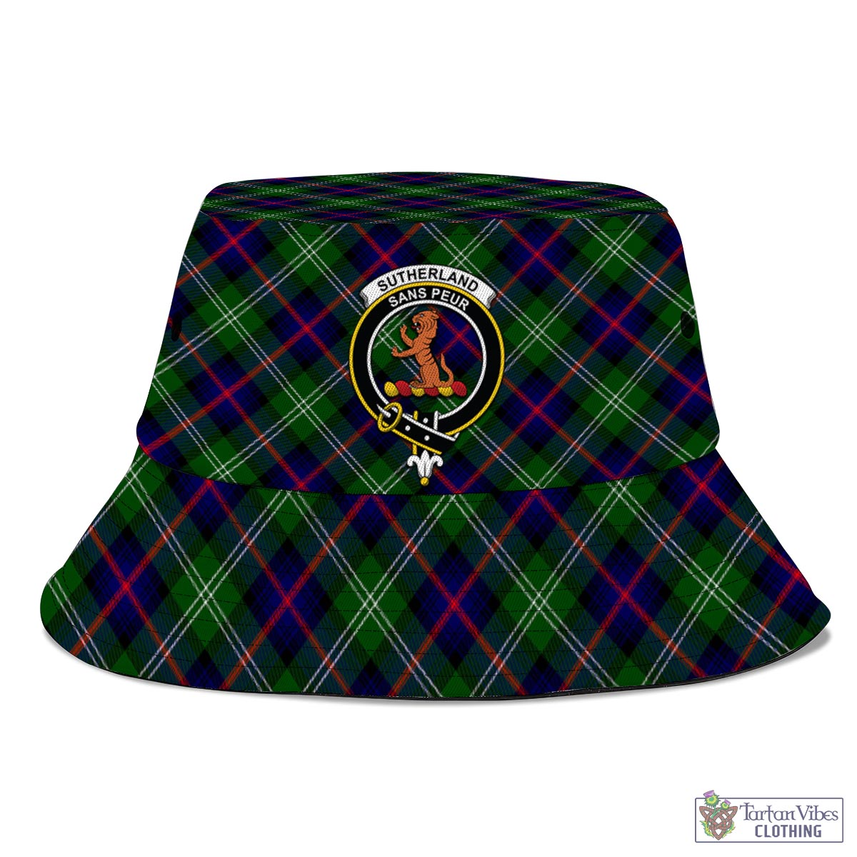 Tartan Vibes Clothing Sutherland Modern Tartan Bucket Hat with Family Crest