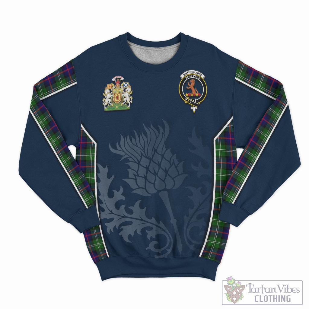 Tartan Vibes Clothing Sutherland Modern Tartan Sweatshirt with Family Crest and Scottish Thistle Vibes Sport Style