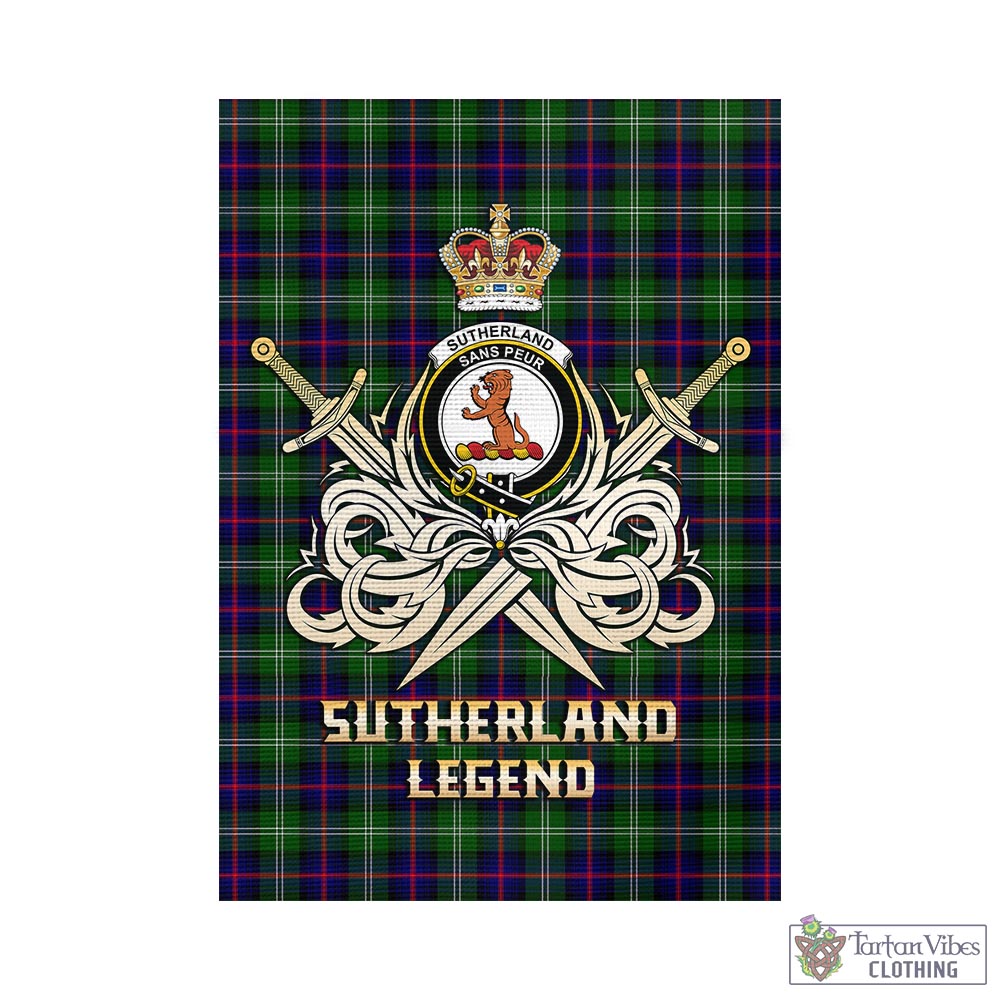 Tartan Vibes Clothing Sutherland Modern Tartan Flag with Clan Crest and the Golden Sword of Courageous Legacy