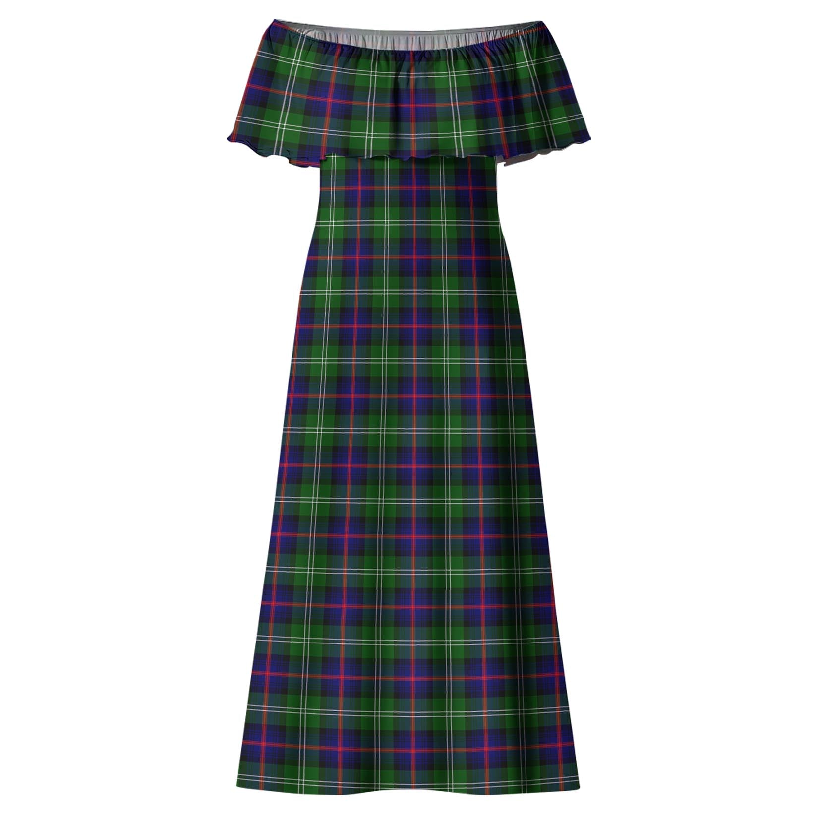 Sutherland Modern Tartan Off Shoulder Long Dress - Tartanvibesclothing