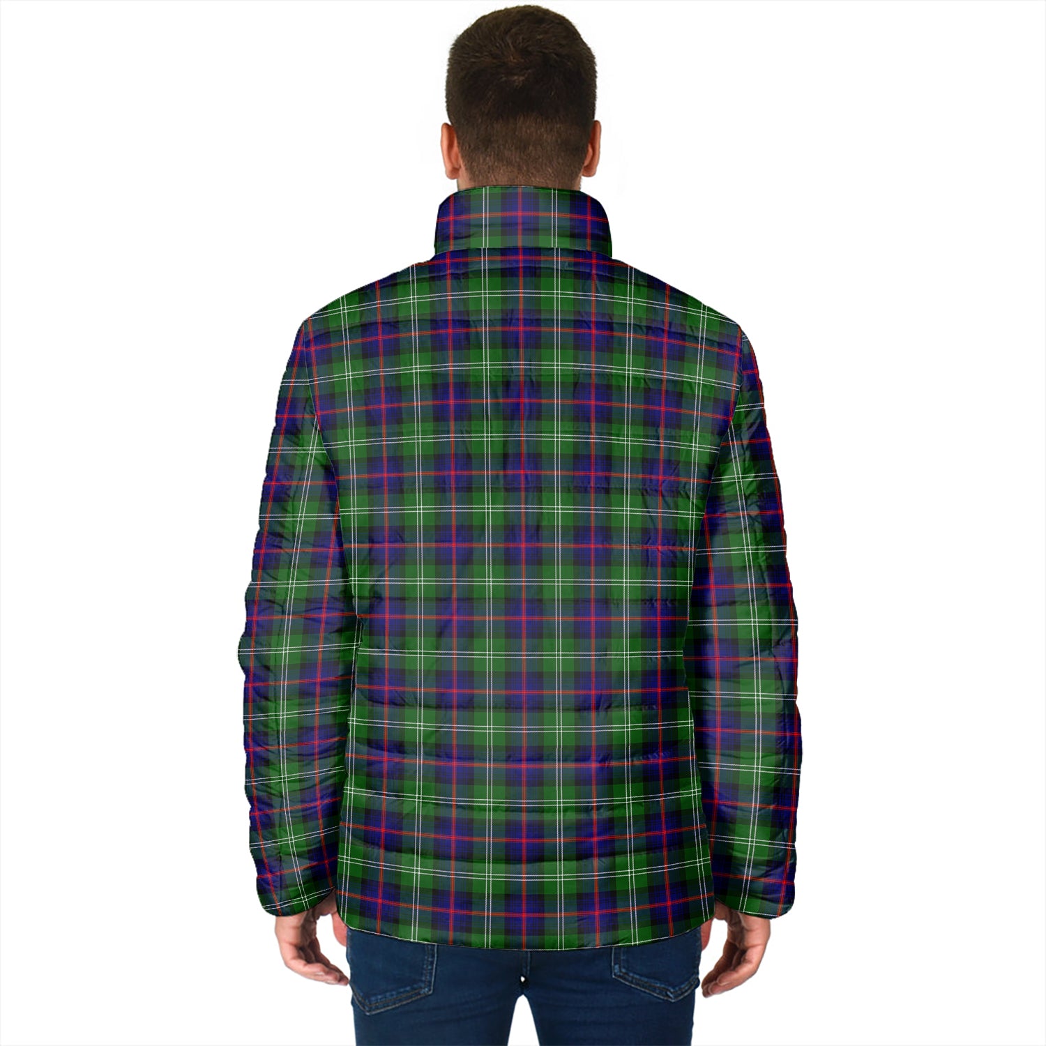 Sutherland Tartan Padded Jacket with Family Crest - Tartan Vibes Clothing