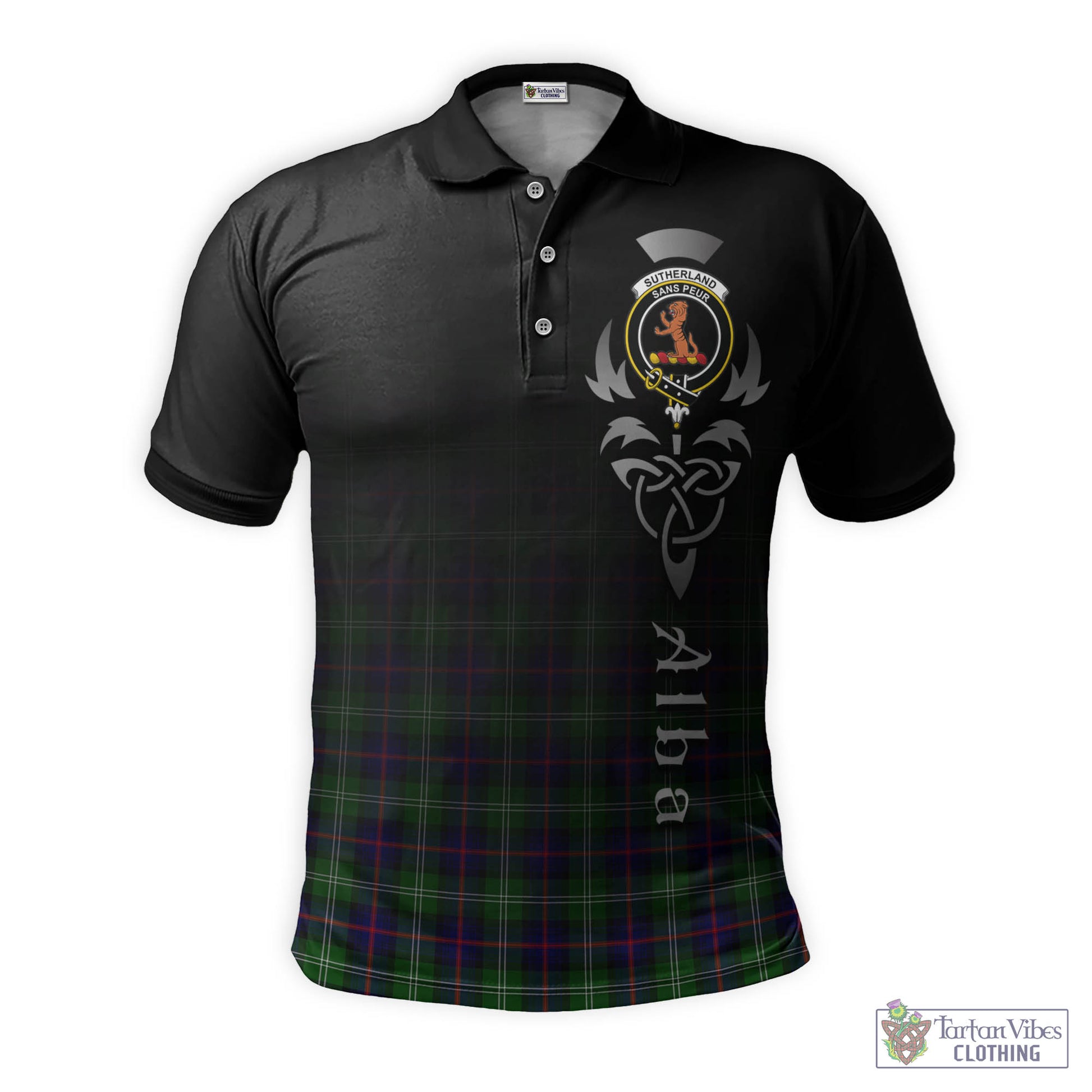 Tartan Vibes Clothing Sutherland Modern Tartan Polo Shirt Featuring Alba Gu Brath Family Crest Celtic Inspired