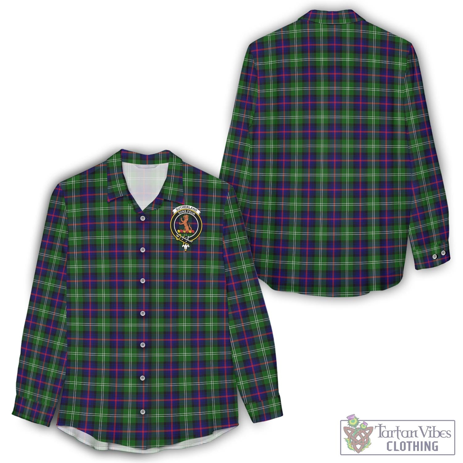 Tartan Vibes Clothing Sutherland Modern Tartan Womens Casual Shirt with Family Crest