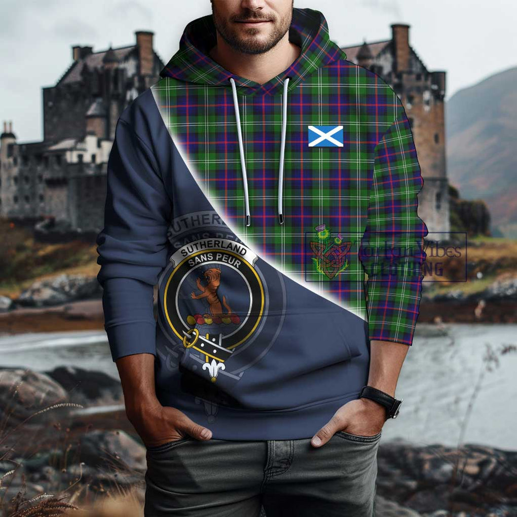 Sutherland Tartan Hoodie with Personalised National Flag and Family Crest Half Style - Tartanvibesclothing Shop