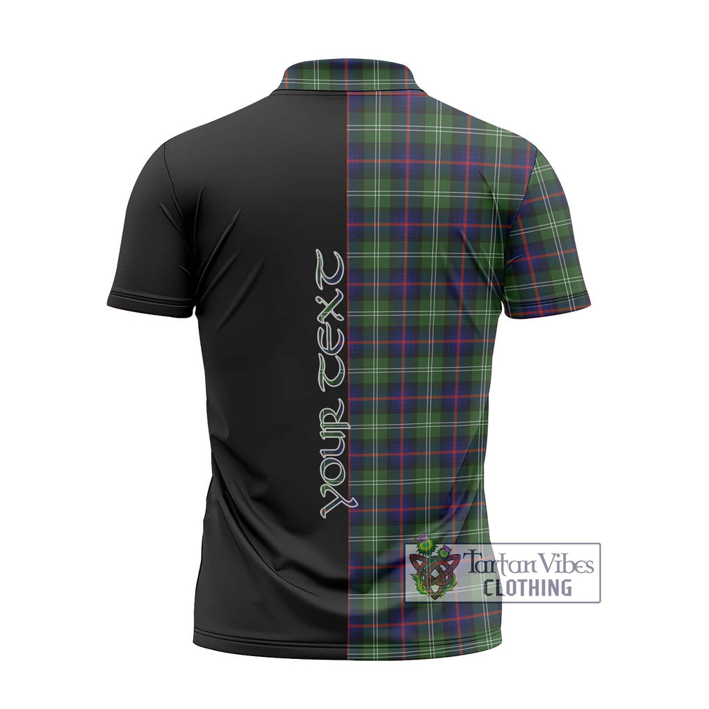 Sutherland Tartan Zipper Polo Shirt with Family Crest and Half Of Me Style - Tartanvibesclothing Shop