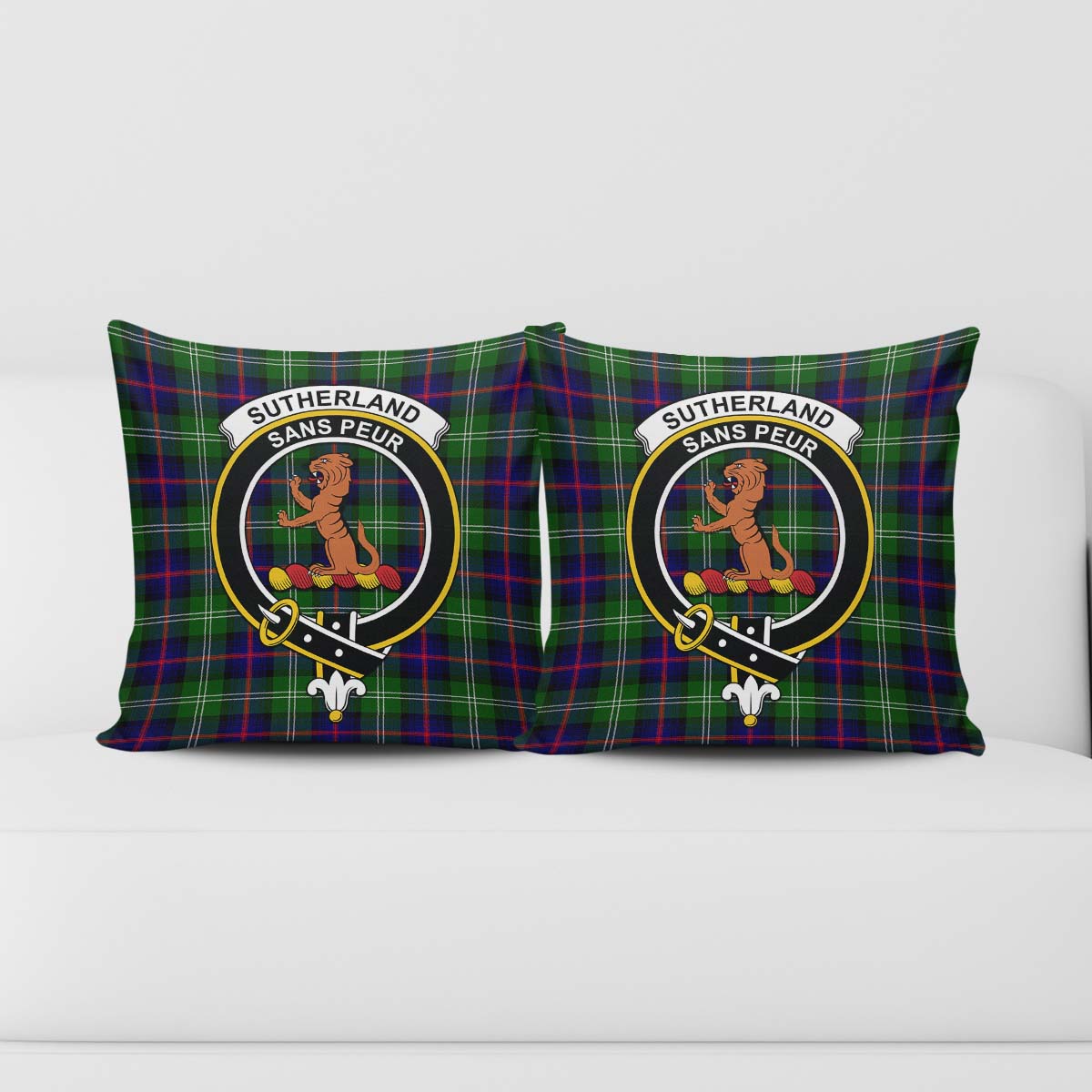 Sutherland Modern Tartan Pillow Cover with Family Crest - Tartanvibesclothing