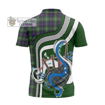 Sutherland Tartan Zipper Polo Shirt with Epic Bagpipe Style