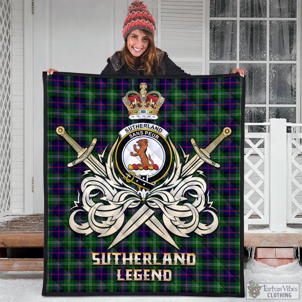 Tartan Vibes Clothing Sutherland Modern Tartan Quilt with Clan Crest and the Golden Sword of Courageous Legacy