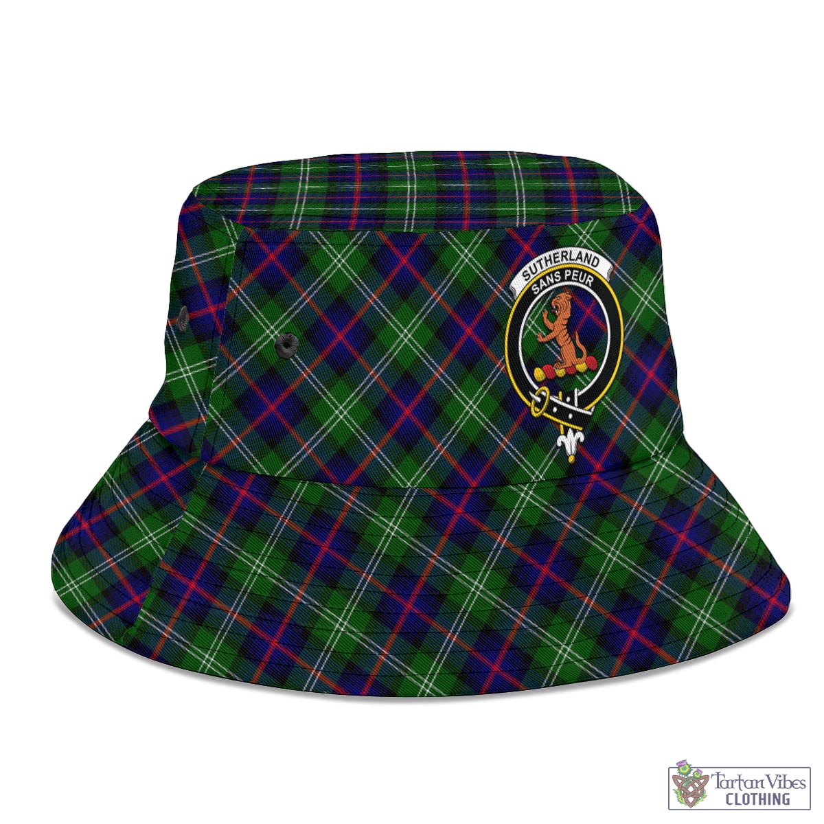 Tartan Vibes Clothing Sutherland Modern Tartan Bucket Hat with Family Crest