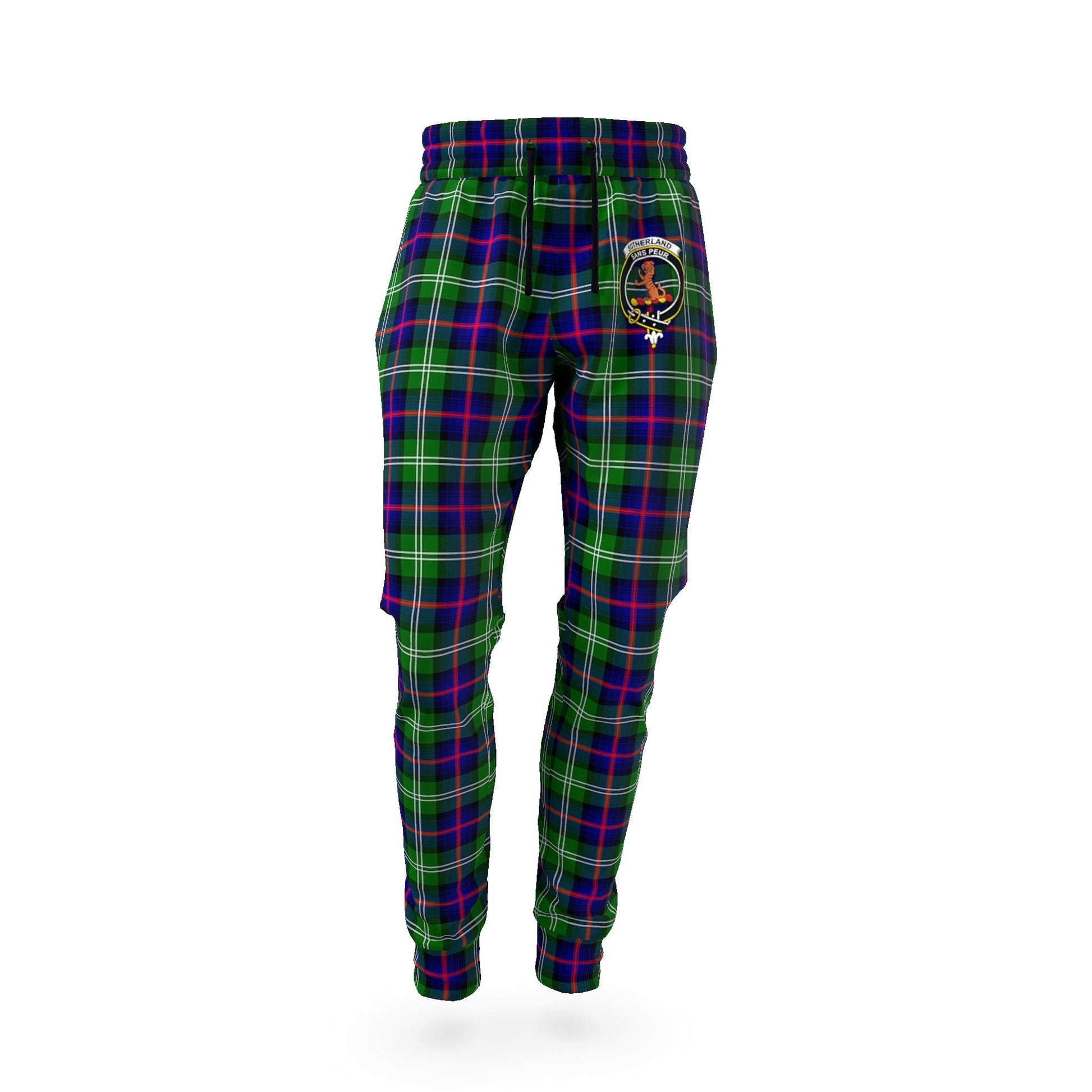 Sutherland Modern Tartan Joggers Pants with Family Crest - Tartanvibesclothing Shop