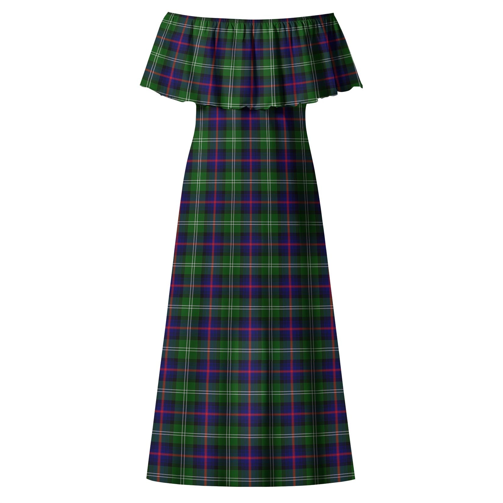 Sutherland Modern Tartan Off Shoulder Long Dress - Tartanvibesclothing