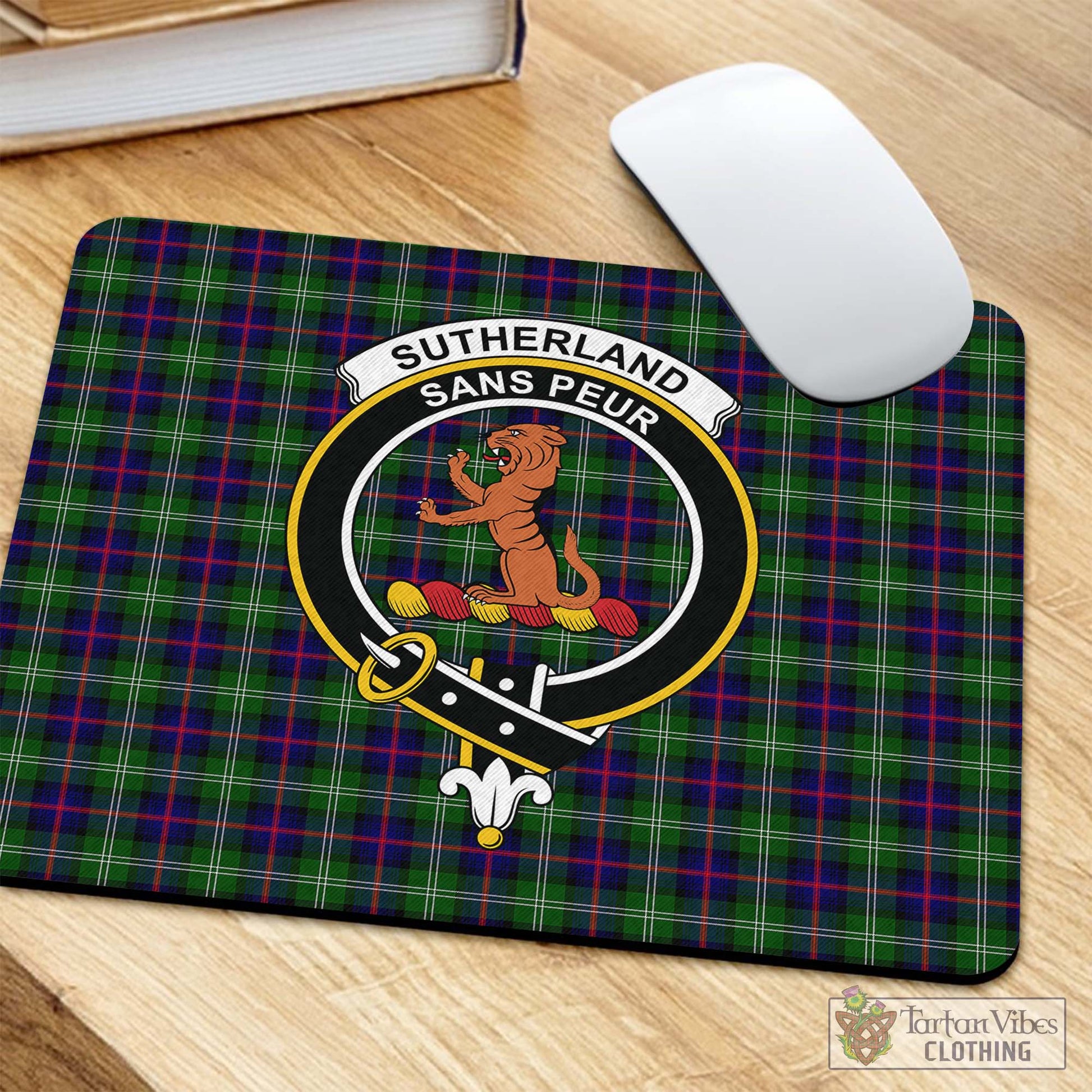 Tartan Vibes Clothing Sutherland Modern Tartan Mouse Pad with Family Crest