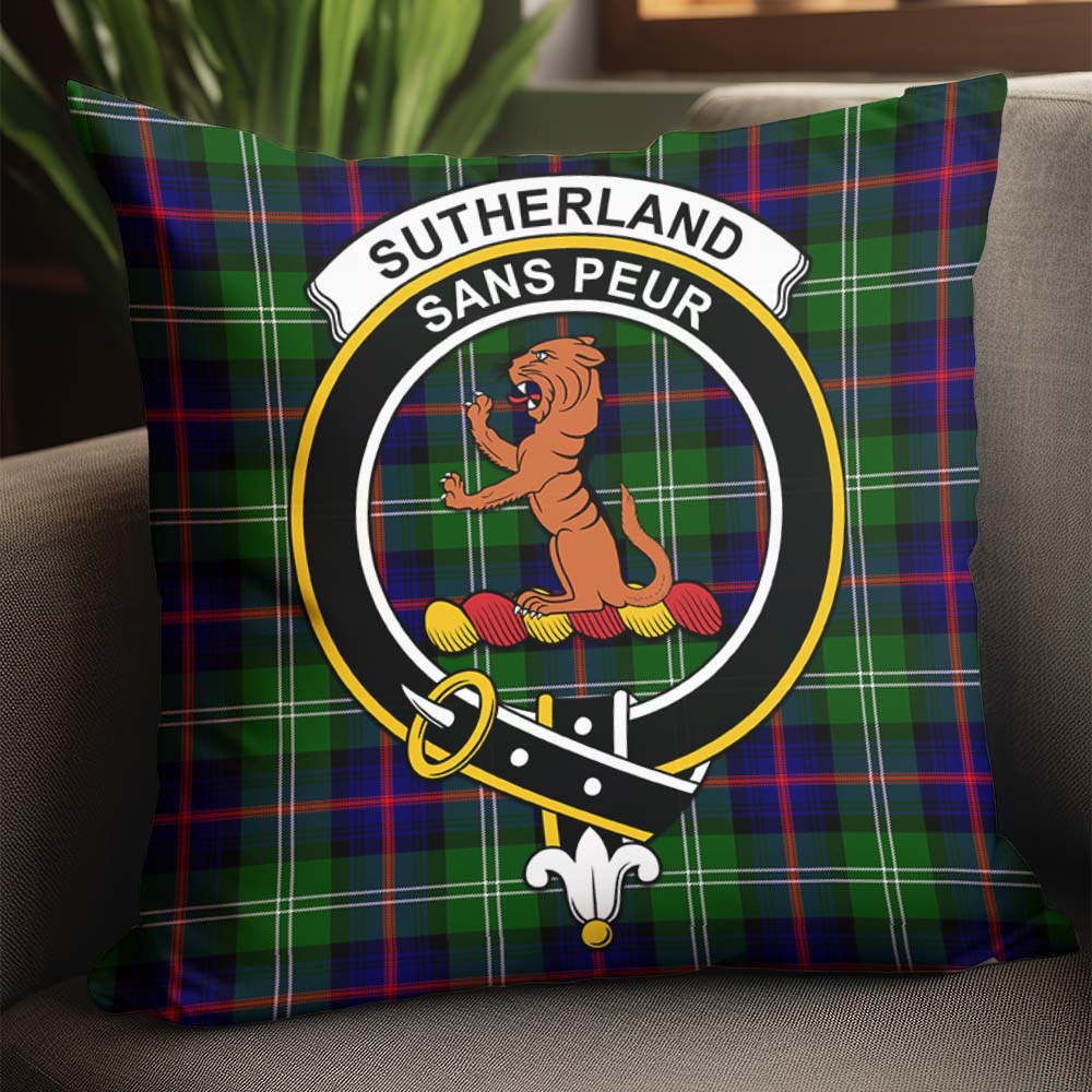 Sutherland Modern Tartan Pillow Cover with Family Crest - Tartanvibesclothing