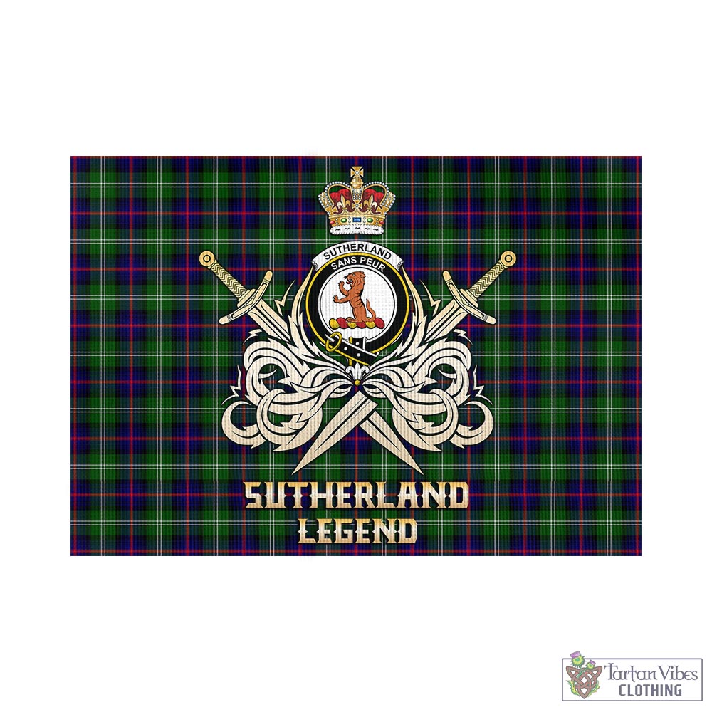 Tartan Vibes Clothing Sutherland Modern Tartan Flag with Clan Crest and the Golden Sword of Courageous Legacy