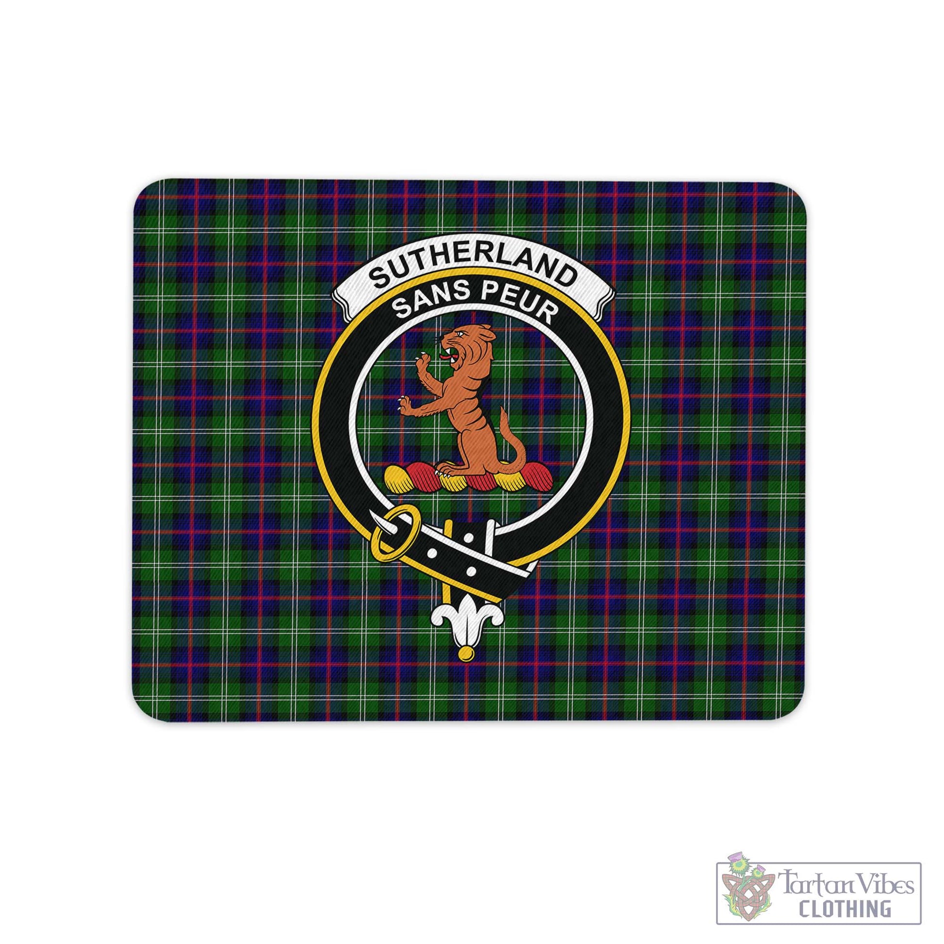 Tartan Vibes Clothing Sutherland Modern Tartan Mouse Pad with Family Crest