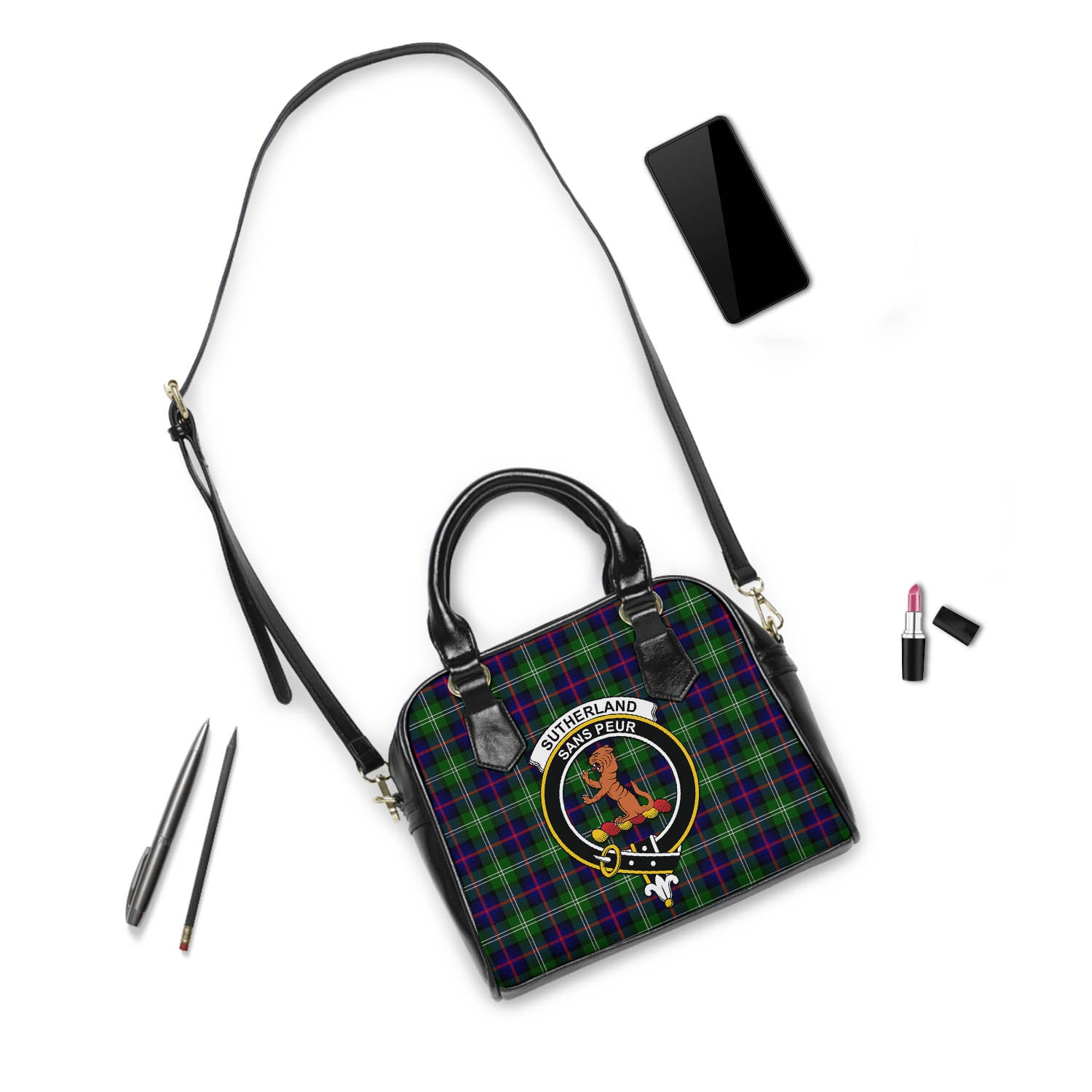 Sutherland Modern Tartan Shoulder Handbags with Family Crest - Tartanvibesclothing